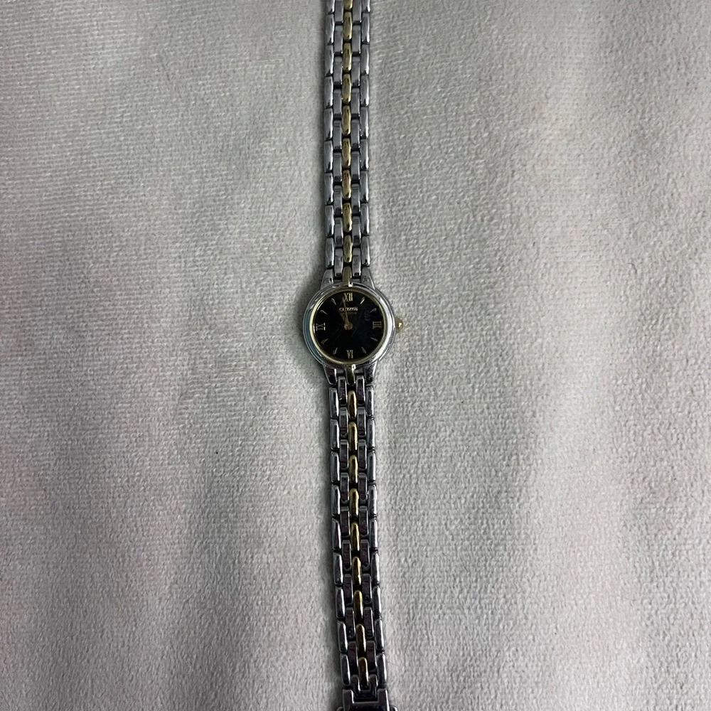 Citizen Eco-Drive Two-Tone Bracelet Watch Black Dial Roman Numerals